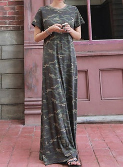 Soft Short Sleeve Camouflage Tee Long Dresses