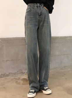 High Waist Flap Pocket Side Baggy Jeans