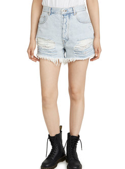 Women's High Waisted Jean Shorts Ripped Stretchy Casual Summer Denim Shorts