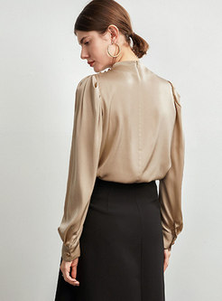 Women Long Sleeve Basic Silk Top Blouse
