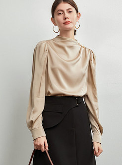 Women Long Sleeve Basic Silk Top Blouse