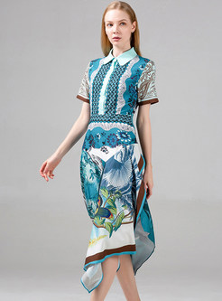 Fashion Print Asymmetrical Shirt Dresses