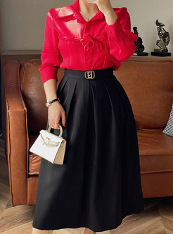 Commuter Knot Detail Blouses and High Waisted Drape Maxi Skirts Suit