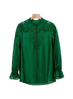 Vintage Single-Breasted Embroidered Women Blouses