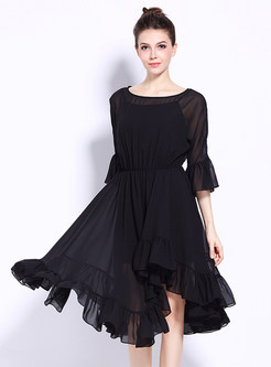 Half Sleeve Chiffon Big Hem High-Low Dresses With Slip Dresses