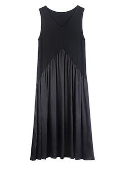 Summer Pleated Black Tank Dress