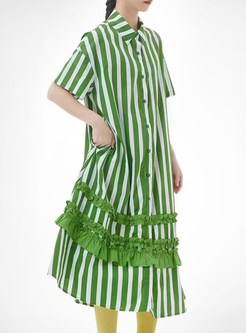 Short Sleeve Striped Plus Size Shirt Dresses