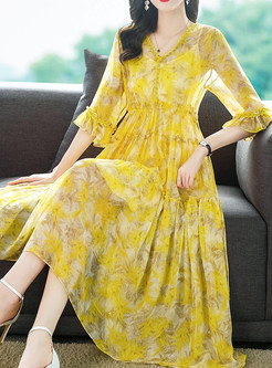 Half Sleeve Silk Floral Print Beach Dresses With Slip Dresses