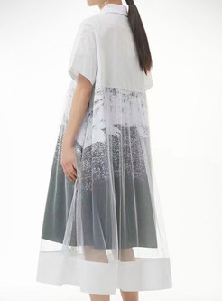 Black Print Mesh Patchwork Plus Size Shirt Dresses