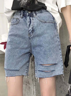 Women's High Waisted Ripped Distressed Stretch Denim Shorts