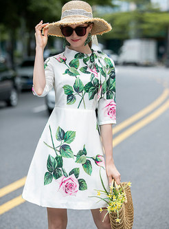 Floral Print High Wasit Summer Dress