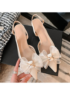 Women Bow Low Heeled Sandals