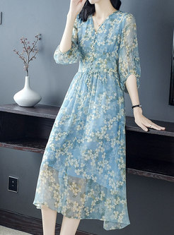 Floral Print High Waist Maxi Dress