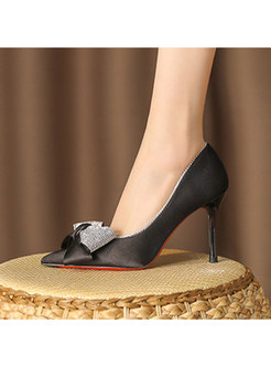 Women Bow Pointed Toe Heeled Pumps