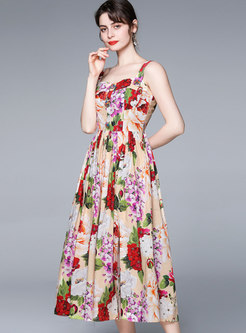 Summer Floral Print Midi Dress