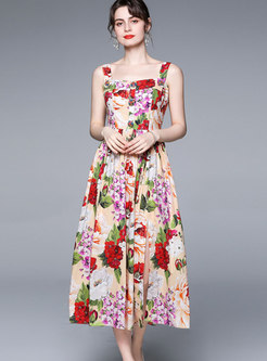 Summer Floral Print Midi Dress