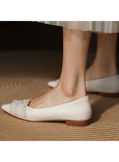 Women Pearl Pointed Toe Flat Shoes
