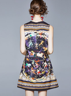 Vintage Sleeveless Print Mini Dress