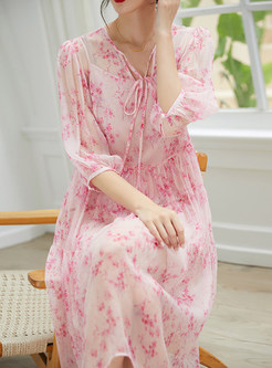 Silk Half Sleeve Floral Print Summer Dresses