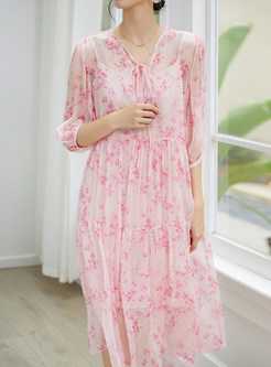 Silk Half Sleeve Floral Print Summer Dresses