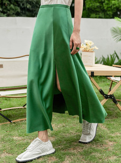 Satin Draped Side Slit Maxi Skirts for Women