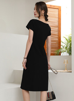 Black Scoop Neck Asymmetrical Party Dresses