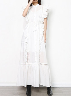 Mock Neck Butterfly Sleeve Solid Long Dresses
