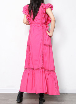 Mock Neck Butterfly Sleeve Solid Long Dresses