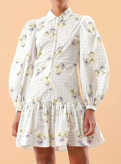 Turn-Down Collar Pastoral Mini Shirt Dresses