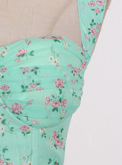 Slim Print Drawstring Side Slit Slip Dresses