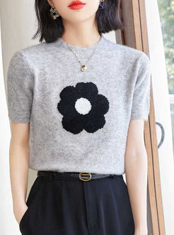 Women Elegant Short Sleeve Knit T-shirt