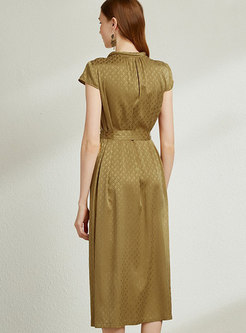 Summer Short Sleeve Jacquared Silk Dress