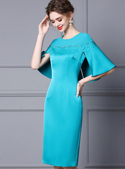 Women Elegant Ruffle Sleeve Cocktail Dress