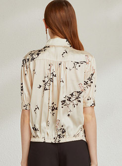 Women Short Sleeve Print Silk Shirt