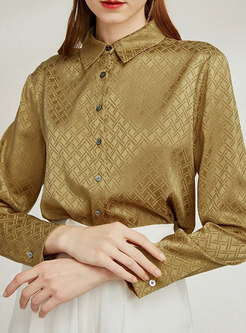 Women Long Sleeve Button Down Jacquared Shirt