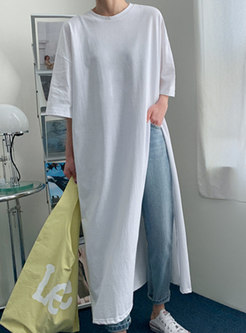 Women Short Sleeve Loose Long T-shirt Dress