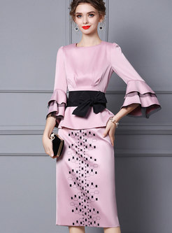 Ruffle Sleeve Cocktail Dress with Bow Belt
