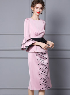 Ruffle Sleeve Cocktail Dress with Bow Belt