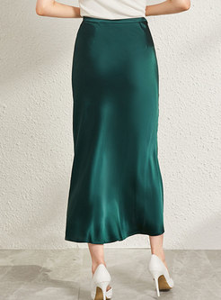 Women High Waist Classic Silk Skirt