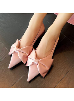 Women Bow Pointed Toe Satin Flat Shoes