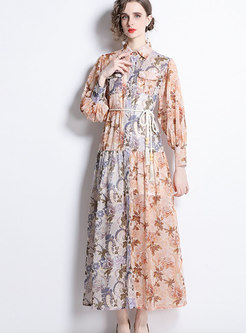 Long Sleeve Floral Print Long Maxi Dress
