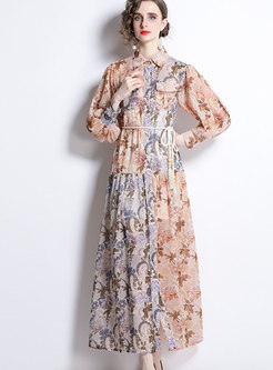 Long Sleeve Floral Print Long Maxi Dress
