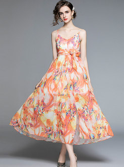 Summer Print Chiffon Maxi Beach Dress