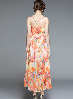 Summer Print Chiffon Maxi Beach Dress