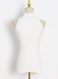 Sexy Mock Neck Tight Openwork High-Low Tanks for Women