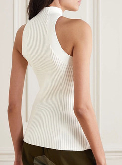 Sexy Mock Neck Tight Openwork High-Low Tanks for Women