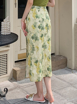 Women Bloom Knot Detail Side Slit Midi Skirts