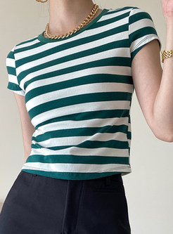 Crew Neck Striped Tops for Women