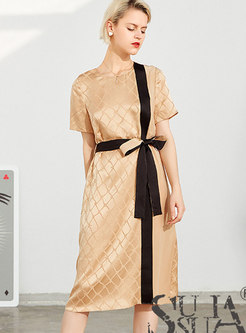 Summer Short Sleeve Patchwork Silk Dress