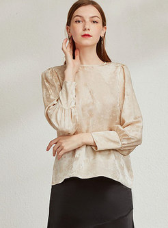 Women Long Sleeve Jacquared Silk Shirt